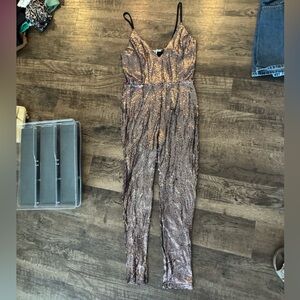 Charlotte Russe Black & Rose Gold Sequin Jumpsuit